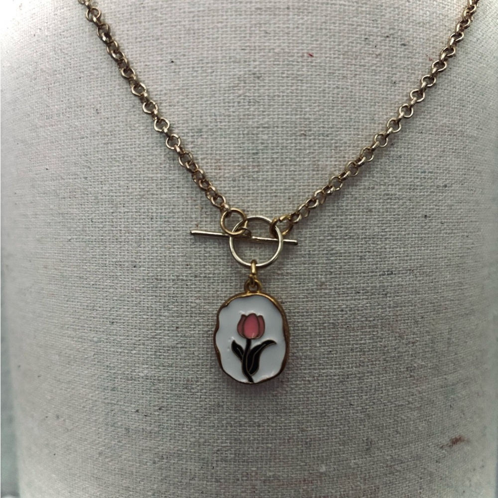 Gold Tulip Pendant Necklace